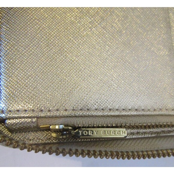 Tory Burch Robinson Wallet Gold Metallic Leather Continental Full Zip - Picture 6 of 7